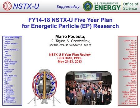 NSTX-U Supported by Culham Sci Ctr York U Chubu U Fukui U Hiroshima U Hyogo U Kyoto U Kyushu U Kyushu Tokai U NIFS Niigata U U Tokyo JAEA Inst for Nucl.