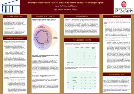 EPortfolio Practice and Transfer of Learning Within a First-Year Writing Program Center for Writing and Rhetoric Guy Krueger and Karen Forgette RESEARCH.