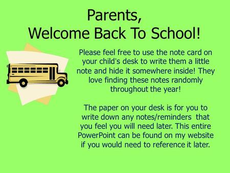 Parents, Welcome Back To School!