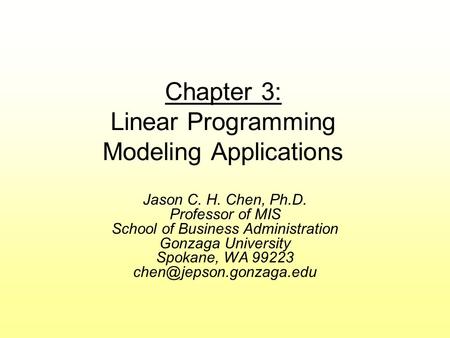 Chapter 3: Linear Programming Modeling Applications