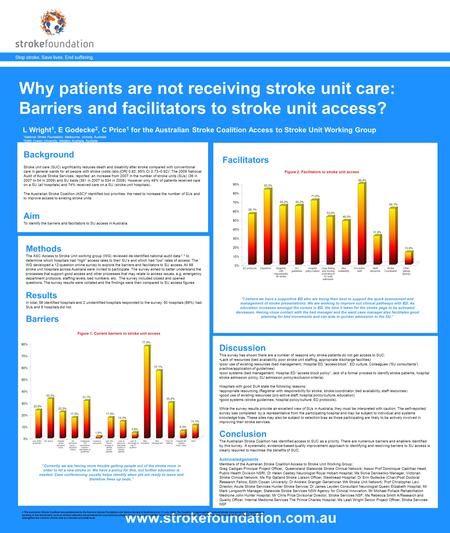 Stop stroke. Save lives. End suffering. www.strokefoundation.com.au Why patients are not receiving stroke unit care: Barriers and facilitators to stroke.