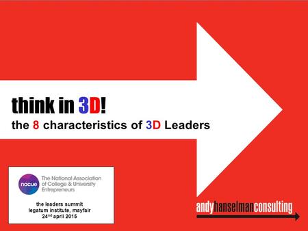 Think in 3D! the 8 characteristics of 3D Leaders the leaders summit legatum institute, mayfair 24 nd april 2015.