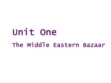 Unit One The Middle Eastern Bazaar. Teaching Plan Teaching objectives Pre-reading questions Background information Type of writing Organization analysis.