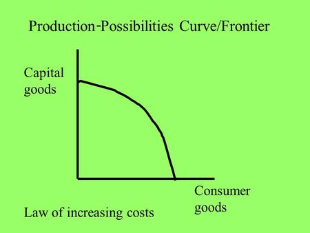 Production Possibilities Curve/Frontier - Law of increasing costs Capital goods Consumer goods.