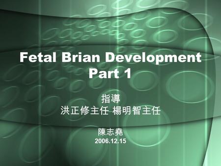 Fetal Brian Development Part 1 指導 洪正修主任 楊明智主任 陳志堯 2006.12.15.