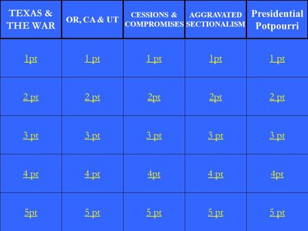 2 pt 3 pt 4 pt 5pt 1 pt 2 pt 3 pt 4 pt 5 pt 1 pt 2pt 3 pt 4pt 5 pt 1pt 2pt 3 pt 4 pt 5 pt 1 pt 2 pt 3 pt 4pt 5 pt 1pt TEXAS & THE WAR OR, CA & UT CESSIONS.