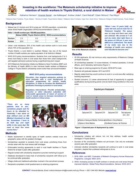 Investing in the workforce: The Malamulo scholarship initiative to improve retention of health workers in Thyolo District, a rural district in Malawi Katharina.