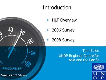 Introduction  HLF Overview  2006 Survey  2008 Survey Tom Beloe UNDP Regional Centre for Asia and the Pacific Jakarta 12 th February.