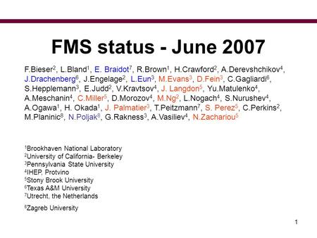 1 1 Brookhaven National Laboratory 2 University of California- Berkeley 3 Pennsylvania State University 4 IHEP, Protvino 5 Stony Brook University 6 Texas.