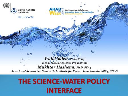 Walid Saleh, Ph.D, PEng Head, MENA Regional Programme Mukhtar Hashemi, Ph.D, PEng Associated Researcher Newcastle Institute for Research on Sustainability,