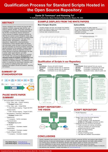 Qualification Process for Standard Scripts Hosted in the Open Source Repository ABSTRACT Dante Di Tommaso 1 and Hanming Tu 2 Tehran 1 F. Hoffmann-La Roche.