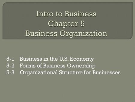 Intro to Business Chapter 5 Business Organization