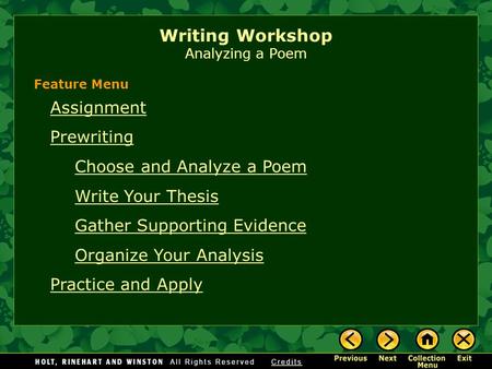 Writing Workshop Analyzing a Poem