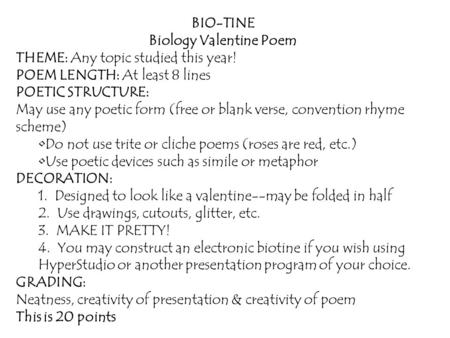 BIO-TINE Biology Valentine Poem