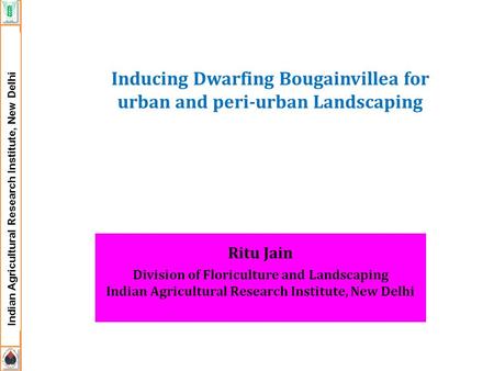 Indian Agricultural Research Institute, New Delhi Ritu Jain Division of Floriculture and Landscaping Indian Agricultural Research Institute, New Delhi.