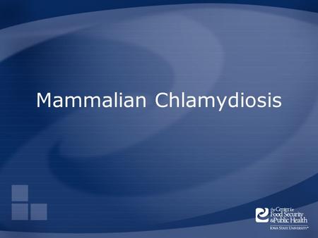 Mammalian Chlamydiosis. Center for Food Security and Public Health, Iowa State University, 2013 Overview Organism History Epidemiology Transmission Disease.