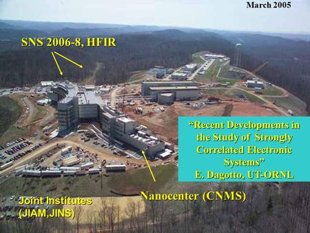 SNS picture “Recent Developments in the Study of Strongly Correlated Electronic Systems” E. Dagotto, UT-ORNL SNS 2006-8, HFIR Nanocenter (CNMS) March 2005.