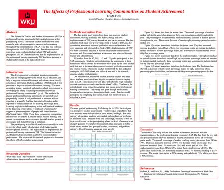 The Effects of Professional Learning Communities on Student Achivement Erin N. Fyffe School of Teacher Education, Western Kentucky University Methods and.