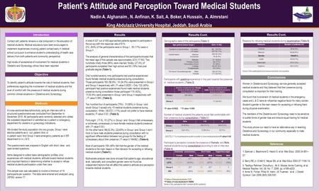 TEMPLATE DESIGN © 2008 www.PosterPresentations.com Patient’s Attitude and Perception Toward Medical Students Nadin A. Alghanaim, N. Anfinan, K. Sait, A.