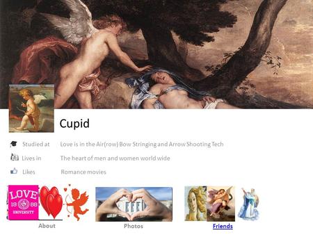 Cupid Studied at Lives in Likes About Pictures Montage Photos (insert one) Friends Pictures Montage Love is in the Air(row) Bow Stringing and Arrow Shooting.