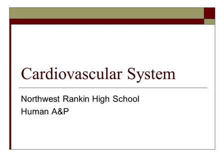 Cardiovascular System Northwest Rankin High School Human A&P.