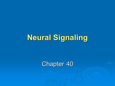 Neural Signaling Chapter 40.