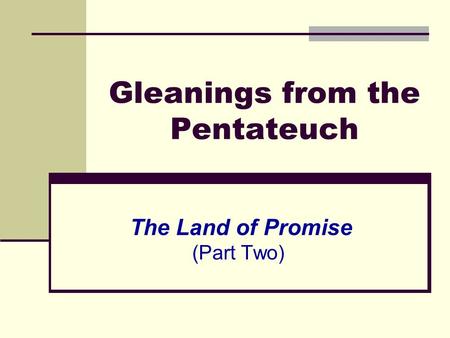 Gleanings from the Pentateuch The Land of Promise (Part Two)