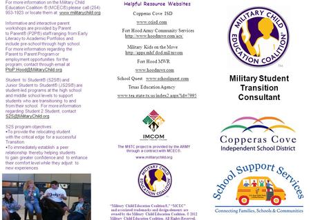 Military Student Transition Consultant Helpful Resource Websites Copperas Cove ISD  Fort Hood Army Community Services