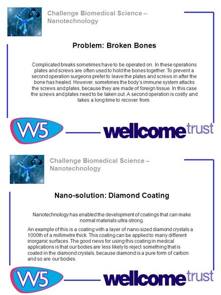 Challenge Biomedical Science – Nanotechnology Nano-solution: Diamond Coating Nanotechnology has enabled the development of coatings that can make normal.