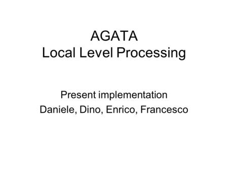 AGATA Local Level Processing Present implementation Daniele, Dino, Enrico, Francesco.