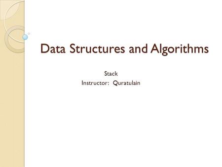 Data Structures and Algorithms