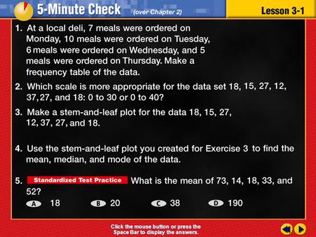 Transparency 1 Click the mouse button or press the Space Bar to display the answers.