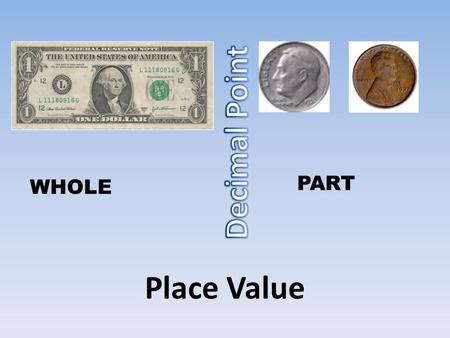 WHOLE PART Place Value. Hundred-thousands Ten-thousands thousands hundreds tens ones **AND*** Place Value Chart WHOLE PART DECIMAL tenths hundredths thousandths.