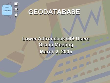 GEODATABASE Lower Adirondack GIS Users Group Meeting March 2, 2005 Lower Adirondack GIS Users Group Meeting March 2, 2005.