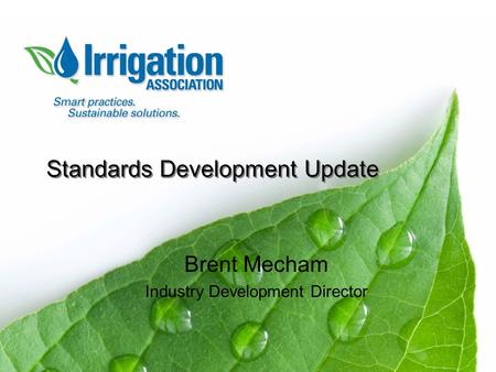 Standards Development Update Brent Mecham Industry Development Director.