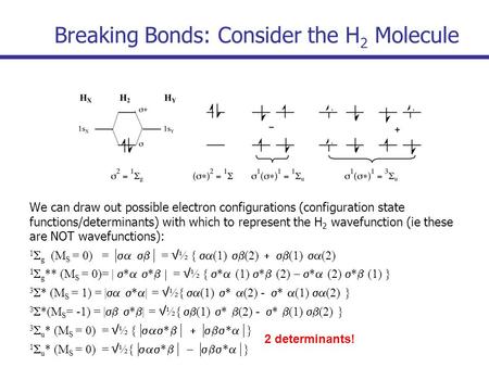 Breaking Bonds: Consider the H 2 Molecule We can draw out possible electron configurations (configuration state functions/determinants) with which to represent.