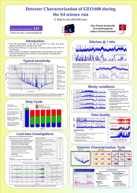 Max-Planck-Institut für Gravitationsphysik (Albert-Einstein-Institut) Institut für Atom- und Molekülphysik Detector Characterization of GEO 600 during.