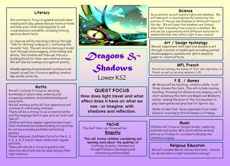 Literacy We continue to focus on guided and individual reading each day; please discuss texts at home and hear your child read regularly to aid comprehension.