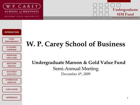 INTRODUCTION FUND PERFORMANCE PORTFOLIO STRUCTURE SELECTION PROCESS INVESTMENT HIGHLIGHTS ATTRIBUTION ANALYSIS CONCLUSION ECONOMIC OVERVIEW APPENDICES.