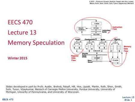 Lecture 13 Slide 1 EECS 470 © 2015 -- Portions © Austin, Brehob, Falsafi, Hill, Hoe, Lipasti, Martin, Roth, Shen, Smith, Sohi, Tyson, Vijaykumar, Wenisch.