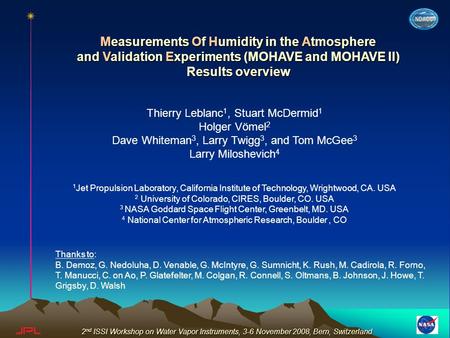 2 nd ISSI Workshop on Water Vapor Instruments, 3-6 November 2008, Bern, Switzerland Measurements Of Humidity in the Atmosphere and Validation Experiments.