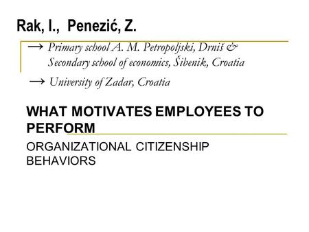 Rak, I., Penezić, Z. → Primary school A. M. Petropoljski, Drniš & Secondary school of economics, Šibenik, Croatia → University of Zadar, Croatia WHAT MOTIVATES.