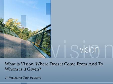 What is Vision, Where Does it Come From And To Whom is it Given? A Passion For Vision.