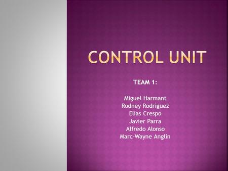 TEAM 1: Miguel Harmant Rodney Rodriguez Elias Crespo Javier Parra Alfredo Alonso Marc-Wayne Anglin.