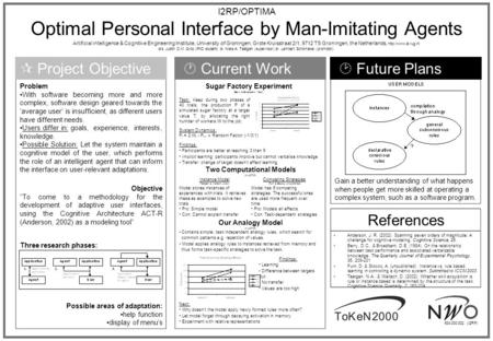 I2RP/OPTIMA Optimal Personal Interface by Man-Imitating Agents Artificial intelligence & Cognitive Engineering Institute, University of Groningen, Grote.