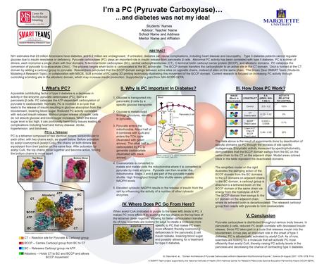 I’m a PC (Pyruvate Carboxylase)… …and diabetes was not my idea! Students’ Names Advisor: Teacher Name School Name and Address Mentor Name and Affliation.