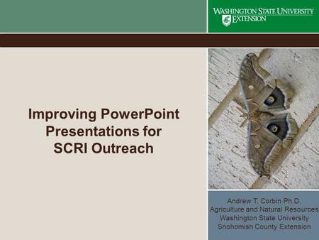 WASHINGTON STATE UNIVERSITY EXTENSION Andrew T. Corbin Ph.D. Agriculture and Natural Resources Washington State University Snohomish County Extension Improving.