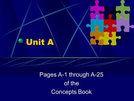 Unit A Pages A-1 through A-25 of the Concepts Book.