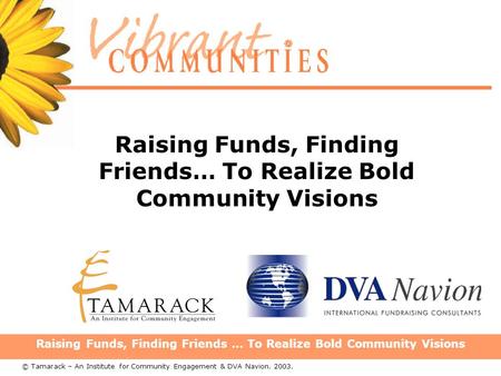 Raising Funds, Finding Friends … To Realize Bold Community Visions © Tamarack – An Institute for Community Engagement & DVA Navion. 2003.