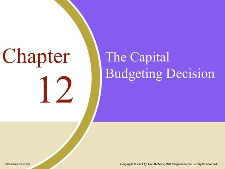 The Capital Budgeting Decision